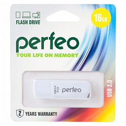 Флеш накопитель 16GB Perfeo С10, USB 2.0 белый,черный арт 02395,02342