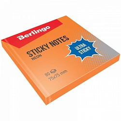 Самоклеящийся блок Berlingo "Ultra Sticky", 75*75мм, 80л, оранжевый неон LSn_39204