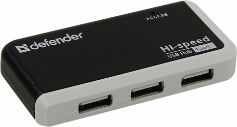 Разветвитель USB Defender QUADRO INFIX USB2.0 - 4 порта, скор.  + кабель USB 2.0 A (M 83504)