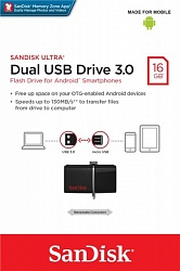 Флеш накопитель 16GB Sandisk, m.3.0 DualDrive, SDDD2-016G-GAM46