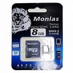 Флеш карта microSD 8GB Monlas Class 10 +адаптер арт 01499
