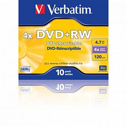 Диск DVD-RW Verbatim, 4,7GB, 8x, Jewel Case (10) 10/100