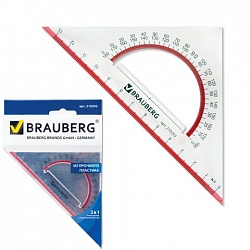 Линейка треугольник BRAUBERG с транспортиром 180 градусов, с выделенными шкалами, прозрачный 210293