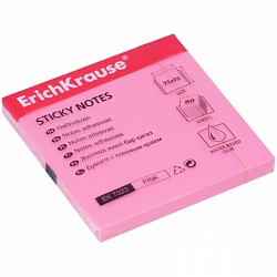Самоклеящийся блок Erich Krause, 75*75мм, 80л, розовый неон 7323