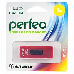 Флеш накопитель 8GB Perfeo S04, USB 2.0 красный, черный арт 02301,02447