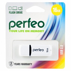 Флеш накопитель 16GB Perfeo С02, USB 2.0 белый арт 02354