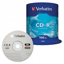 Диск CD-R Verbatim 700Mb, 52х Cake Box, (100)