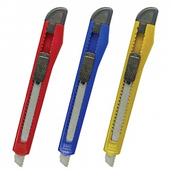 Нож канцелярский 9 мм STAFF, фиксатор, цвет корпуса ассорти, упаковка с европодвесом, арт 230484