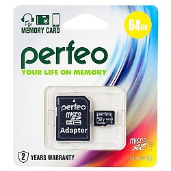 Флеш карта microSD 64GB Perfeo Class 10 + адаптер арт. 02506