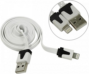 Кабель Defender ACH01-03P USB(AM) - Lightning(M), плоский, белый + чёрная вставка, 1м. (для iphone 5
