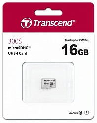 Флеш карта microSDHC 16GB Transcend  Class 10 UHS-1 U1, (без адаптера), TS16GUSD300S	