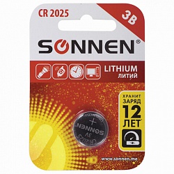 Батарейка SONNEN Lithium, CR2025, литиевая