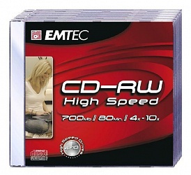 Диск CD-RW Emtec 700 Mb, 10х Slim Case (10), (10/200)