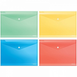 Папка-конверт на кнопке Erich Krause "Envelope" A4, 180мкм, полупрозрачная, ассорти 42931