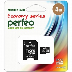 Флеш карта microSD 4GB Perfeo Class 10 с адаптером арт02358