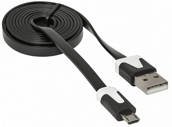 Кабель Defender USB08-03P USB2.0 AM-MicroBM, плоский, чёрный, 1.0м 87475
