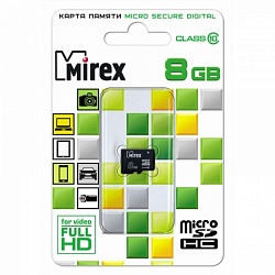 Флеш карта microSD 8GB Mirex microSDHC Class 10 13612-MC10SD08