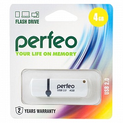 Флеш накопитель 4GB Perfeo С07, USB 2.0 белый арт 02441