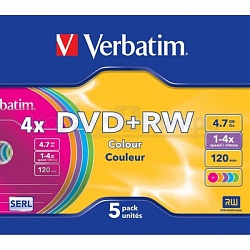 Диск DVD+RW Verbatim 4,7GB Colour (5) 4 x